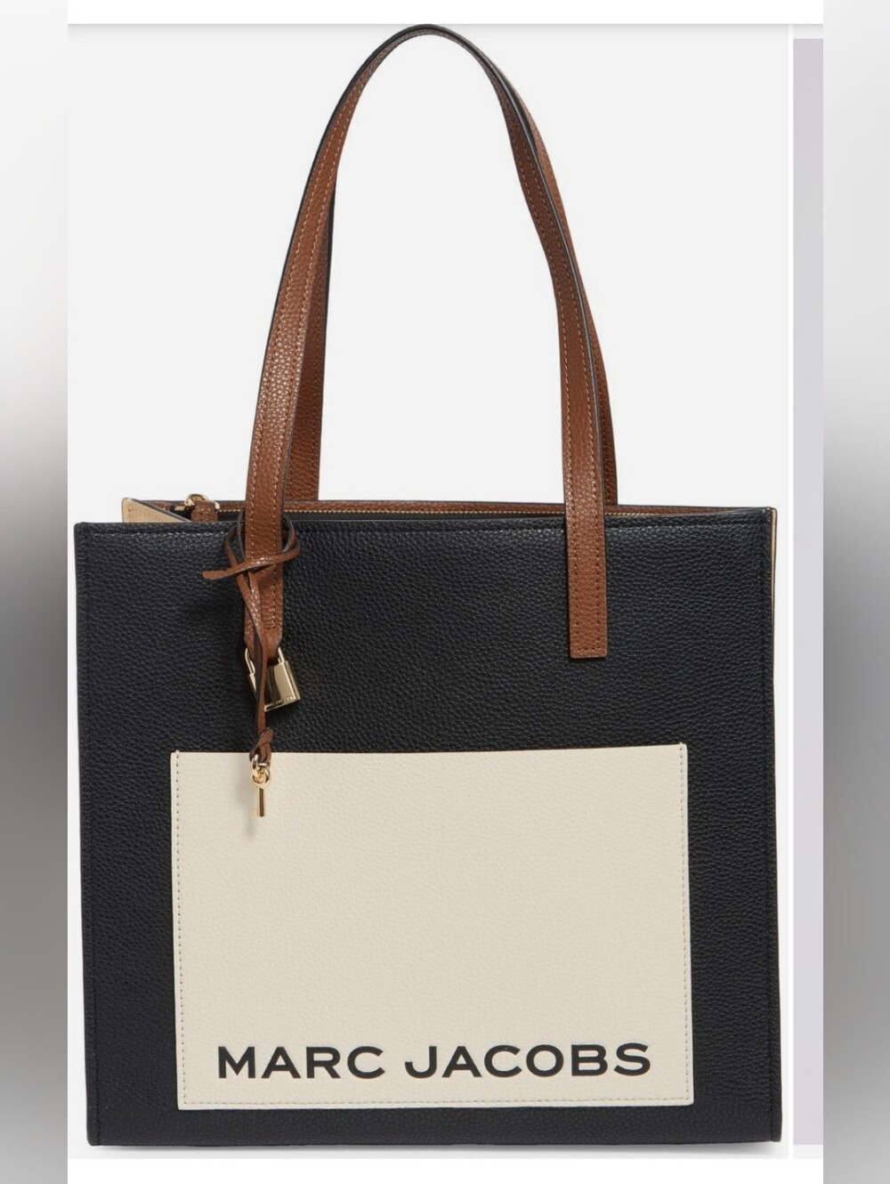 Marc Jacobs Black & Cream Tote Bag with Brown Handles